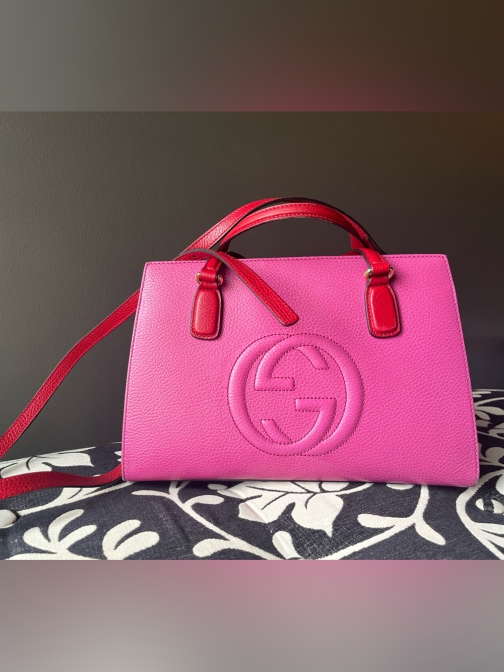 Gucci Pink Soho Top Handle Bag Satchel with Red Trim and Strap